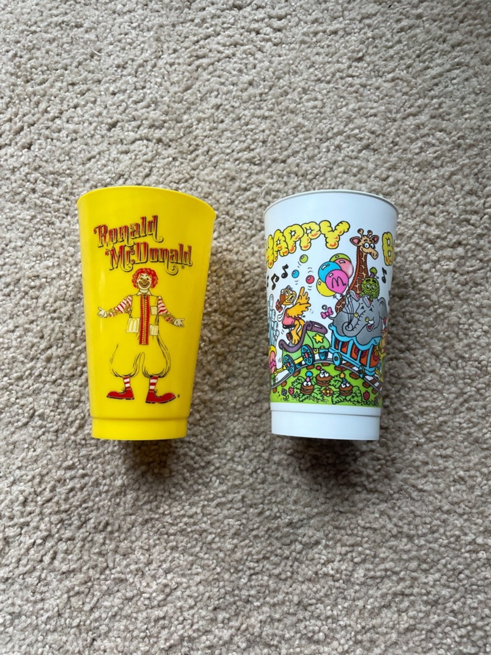 McDonald's Vintage Happy Birthday and Ronald McDonald Plastic Cups